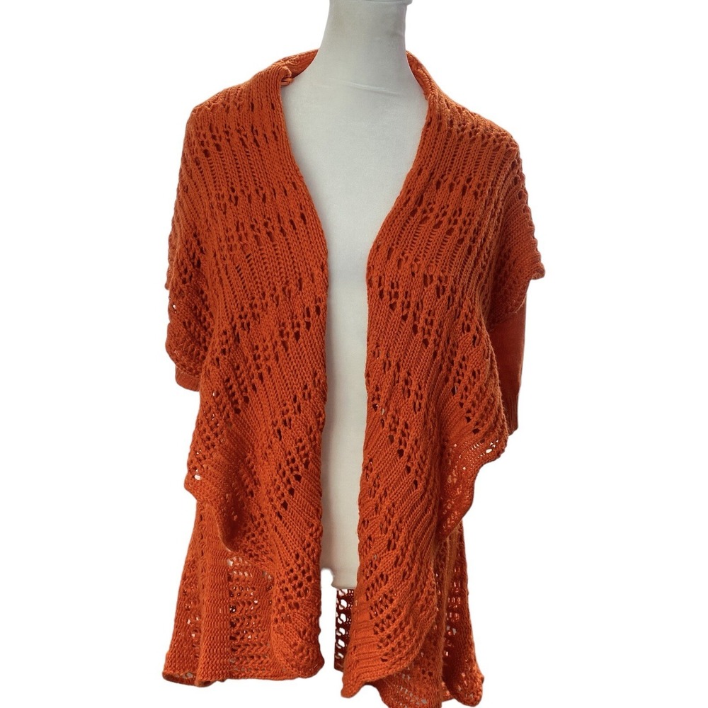 MISSGUIDED Women Y2K Crochet Waterfall Front Sweater Sz L Orange Beachy 92-10